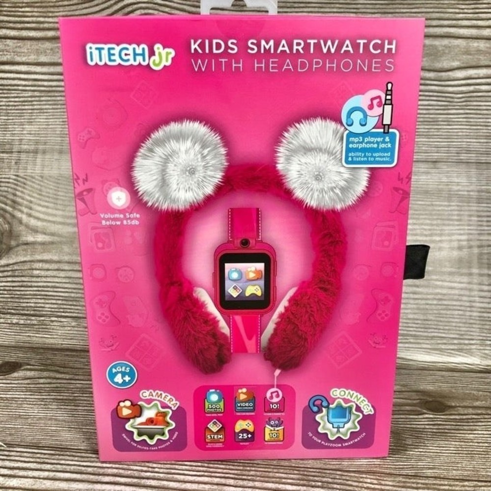 iTech Junior Girls Headphone & Smart Watch Set - Pink Pom Pom Z107